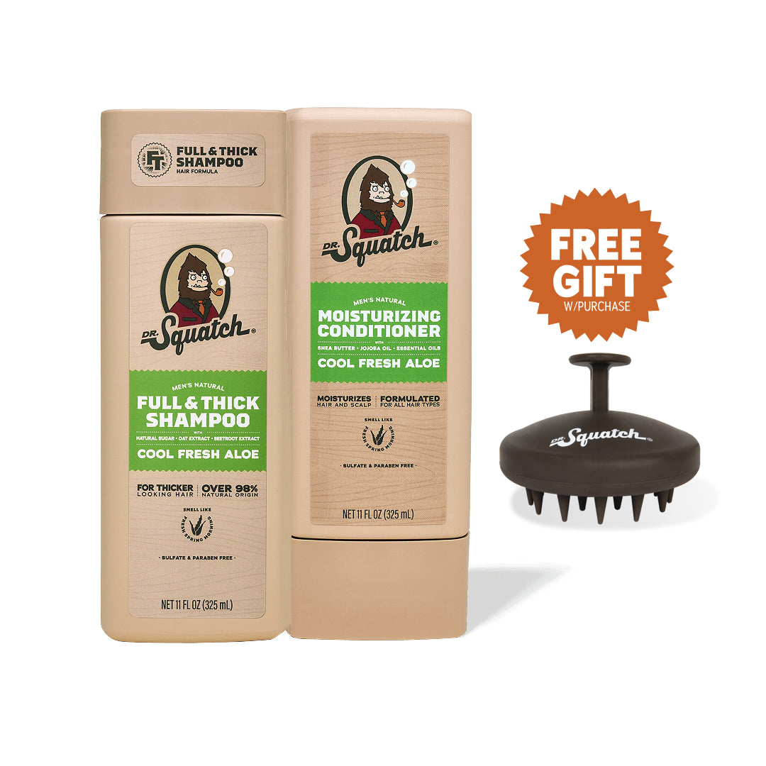 Dr. Squatch Hair Care Kit + Free Scalp Scrubber | Full & Thick Shampoo | Moisturizing Conditioner | Natural Products for Men - Travel Edit